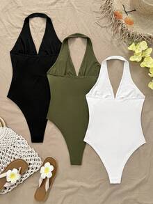 SHEIN LUNE 女士褶皱露背无袖V领连体衣套装 - 彩色 - 查看 2