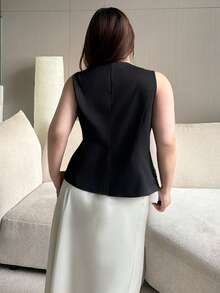 Vibekara Áo vest công sở thanh lịch, tối giản, cổ chữ V, cài cúc phía trước, cỡ lớn, thích hợp cho nữ đi làm. - màu đen - Xem 2