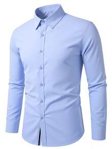 Manfinity Bizformal Men's Casual Shirt With Turndown Collar, Zina Blue - Baby Blue - View 4