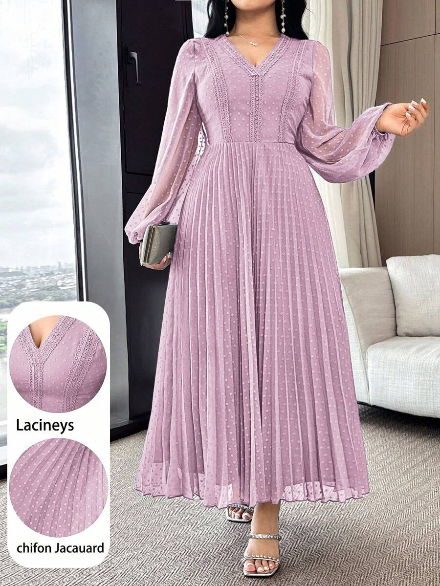 Modelyn Gaun Midi Elegan Berlipit Leher V untuk Wanita, Cocok untuk Pesta dan Acara di Musim Panas - Mauve Purple - View 1