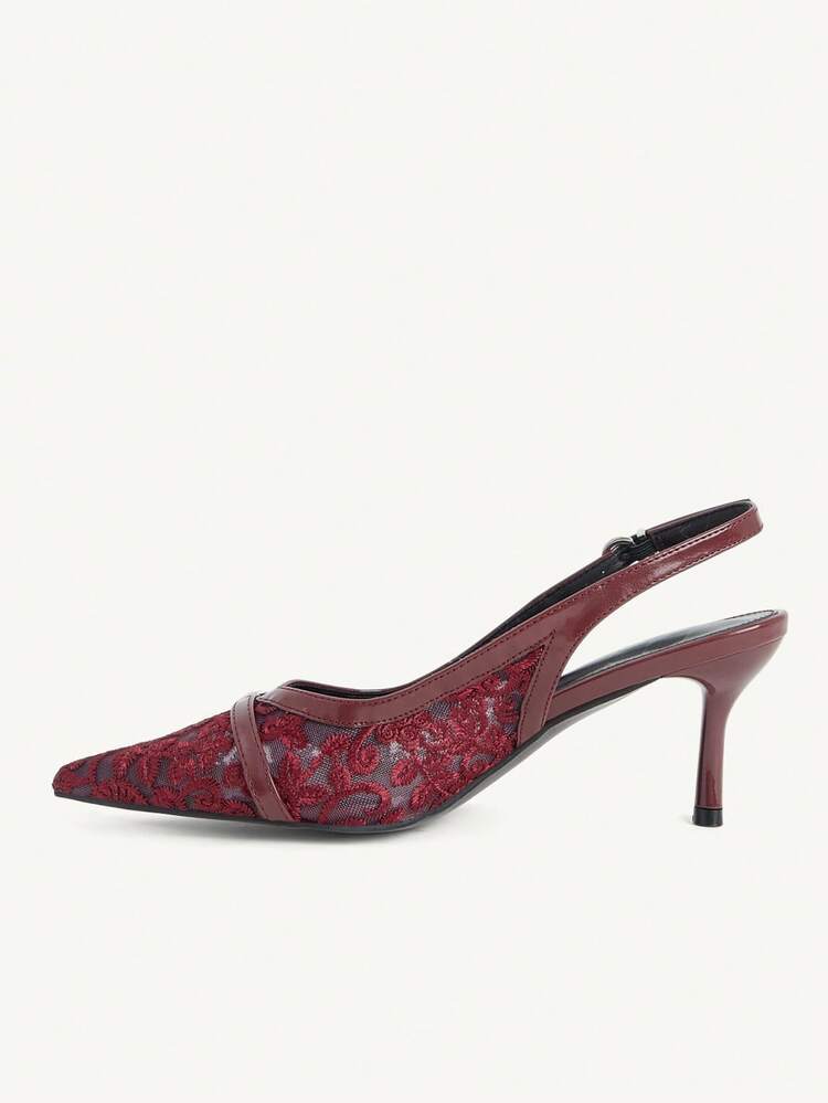 CUCCOO CHICEST Burgundy Lace Skin-Penetrating Pointed High Heels, French Romantic Retro Style, Enhances And Adds A Sense Of Sophistication, Suitable For Women Who Prefer A Romantic Atmosphere, Dating, Afternoon Tea Or Light French Clothing Are Very Suitable For Daily Going Out Wedding Shoes Summer Shoes Bride Shoes