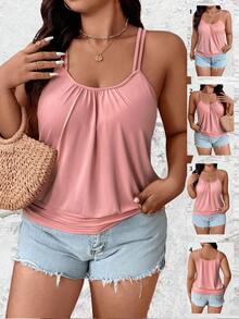 EMERY ROSE Plus Size Women Asymmetrical Hem Ruched Camisole Top - Pink - View 1