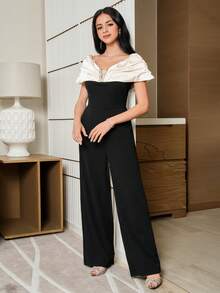 Feyla Women's Elegant Commuter Colorblock Rhinestone Decor Jumpsuit - Multicolor - View 7