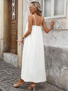 Brillora 女士休闲优雅浪漫度假棉质宽松吊带白色连衣裙，春夏款 - 白色 - 查看 3