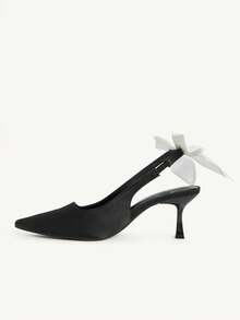 CUCCOO CHICEST Giày cao gót mũi nhọn, đa năng, thanh lịch, kiểu dáng cổ tích, thắt nơ sau gót, chất liệu satin đen, quai ngang, giày mùa xuân, giày cưới, giày cô dâu. - màu đen - Xem 4