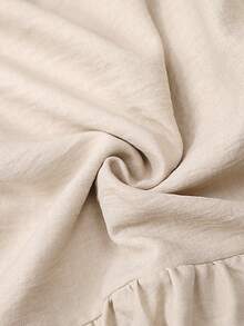 EMERY ROSE 女士纯色圆领褶皱短袖上衣和阔腿裤休闲两件套 - 卡其色 - 查看 10