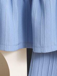 SHEIN Girls (Small) Bow Striped Print Top & Printed Casual Pants Set, Suitable For Summer - Blue - View 9