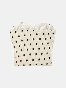 lacRébo Áo Bustier chấm bi không dây có chi tiết nơ đen phong cách cổ điển dễ thương cho bữa tiệc tối - Nhiều màu - Xem 8