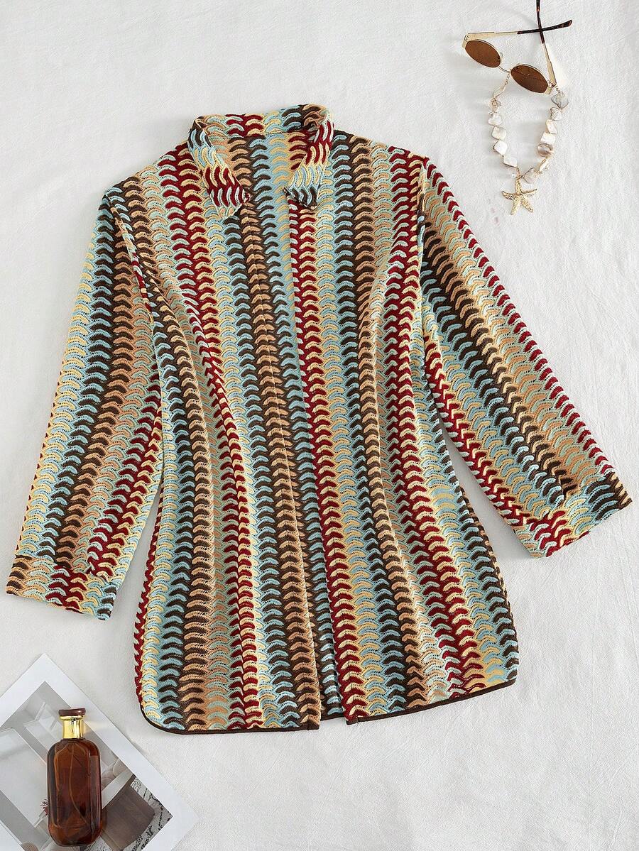 Bonvoyette 女士宽松长袖连衣裙，带领，休闲度假装 - 彩色 - 查看 1