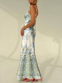 Aloruh Vestido ceñido con tirantes finos y estampado de vid floral elegante y romántico para mujeres, adecuado para la playa, salidas, chic, primavera/verano - Multicolor - Ver 2