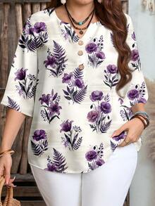 EMERY ROSE Blusa con botones y estampado floral - Multicolor - Ver 7