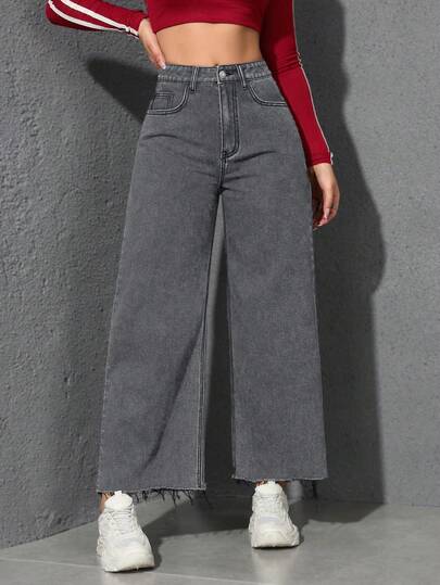 Jeanoix Jeans con cremallera bajo crudo de pierna ancha