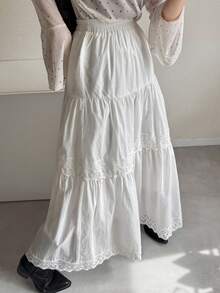 FRIFUL Women's Contrast Lace Maxi Flared Skirt - White - View 10