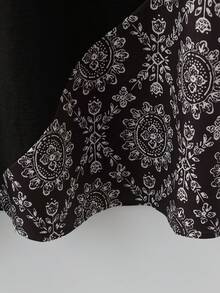 EMERY ROSE 大码女式夏季休闲度假风拼接植物印花宽松短袖连衣裙 - 黑與白 - 查看 11