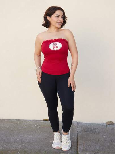 Lupita Cardoza 夏季休闲樱桃印花抹胸 Y2K 图案 T 恤女式上衣、Rave 上衣、抹胸