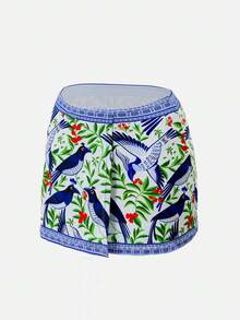 Swim Oasis Women's Summer Beach Bird Pattern Fashion Bikini Set With Coverup And Skirt,2026 Spring/Summer New Women's Swimwear Beach Vacation Collection: Elegant, Romantic, Sexy, And Sweet; Simple, Casual, And Versatile; Featuring A Bow-Tie Bikini, Removable Cup Pads, And Vibrant Holiday-Themed Colorful Prints. Perfect For Summer Outings, Beach Vacations, Island Getaways, Sunbathing, Road Trips, Cruise Ship Banquets, Afternoon Tea, Candlelight Dinners, Romantic Dates, Private Parties, Everyday Wear, Casual Style, And Even Music Festivals. A Must-Have Swimsuit For A Cool Summer Beach Trip! Women S Beach Outfits Sets For Women Summer Woman Summer Outfits Summer Outfit For Women Pool Outfits For Woman - Blue and White - View 8