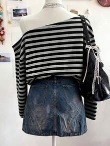 Lalippa 休闲条纹落肩长袖T恤 - 彩色 - 查看 2