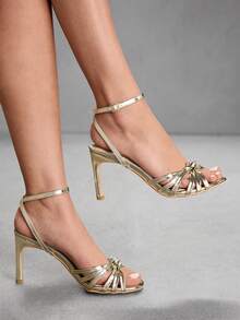 CUCCOO SZL Sandal Wanita Modis Berwarna Putih Transparan PVC Bening dengan Hak Kristal, Sandal Hak Sedang Ujung Persegi untuk Perjalanan, Kencan, Pesta, Liburan, Pernikahan, Sepatu Musim Semi dan Musim Panas - Emas 121 - View 9