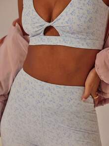 Aralina 休闲印花扭结露脐上衣和紧身裤运动健身两件套女装 - 淺灰紫 - 查看 7