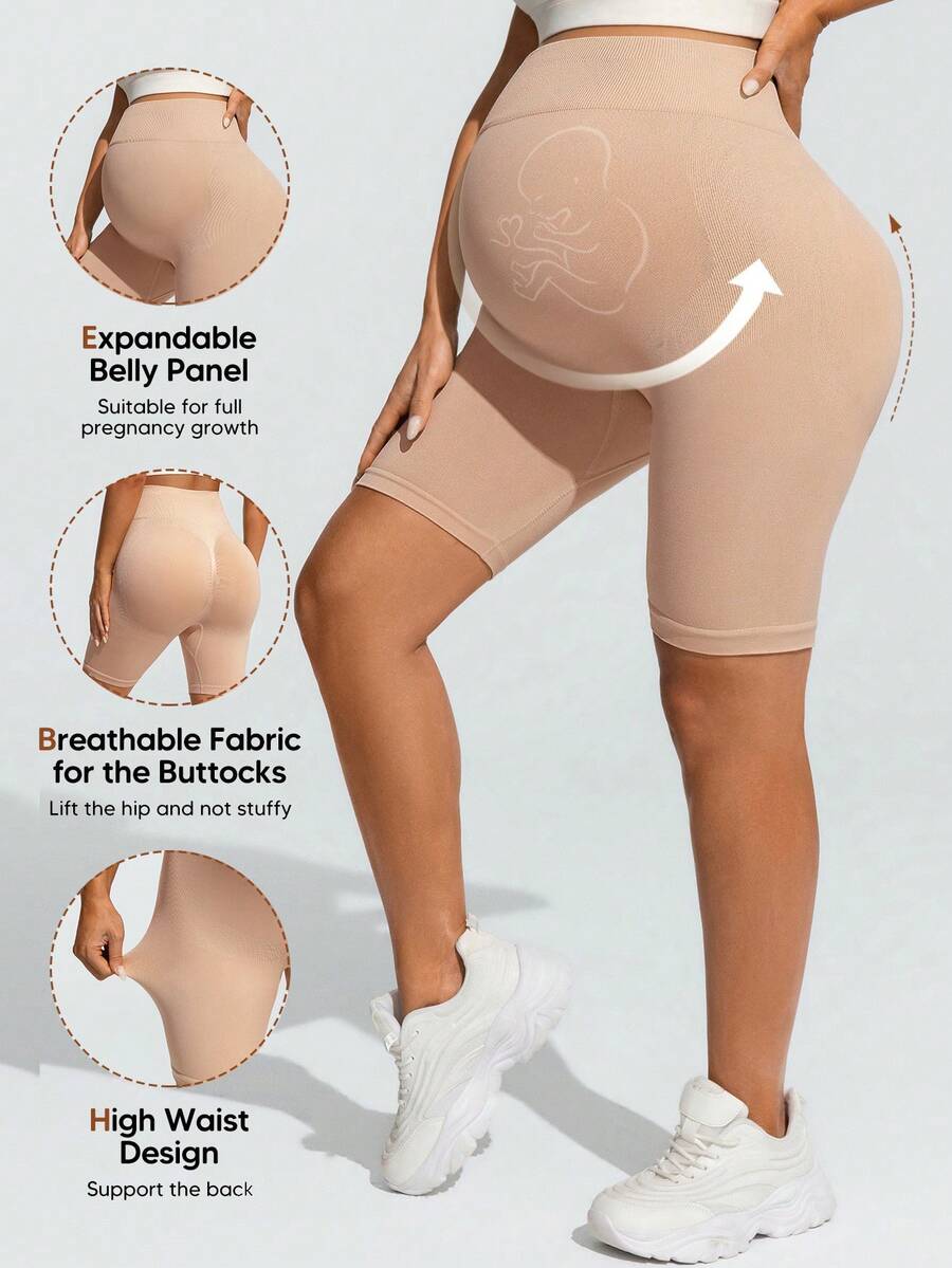 SHEIN Maternity Breathable Lifting Compression Shorts - Apricot - View 1