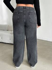 EURMUSE 100%Cotton Plus Size Straight Leg Jeans - Grey - View 2