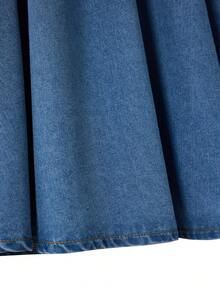 GlowEve Women's Knotted Pleated Casual Versatile Denim Mini Skirt For Daily Wear - Medium Wash - View 5