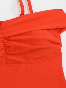 Swim Oasis 2026 Spring/Summer Plus Size Women Sexy Off-Shoulder One-Piece Swimsuit + Skirt High-End Beach Set - Orange - View 8