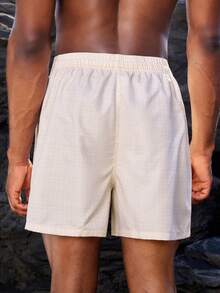 Manfinity VDAYZ 男士纯色弹力腰带休闲沙滩短裤 - 黑色 - 查看 5