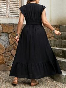 SHEIN LUNE Vestido Longo com Bainha Fluida em Tecido Texturizado Plus Size, Vestido de Verão Traje de Formatura 4 de Julho Branco - Preto - Visão 2