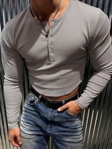 Manfinity Dauomo 休闲时尚男士修身性感纽扣上衣 - 灰色 - 查看 5