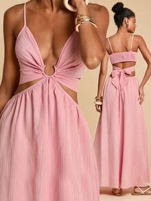 SHEIN TRVLCHIC 女士夏季度假休闲无袖连衣裙 - 粉色 - 查看 1