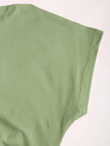 Sweetra Áo thun nữ tay ngắn, màu trơn, dáng ôm, nhún bèo, vai lệch, tay ngắn - màu xanh lá - Xem 4