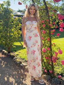 KARISMINA 女士春夏时尚优雅休闲浪漫度假派对婚礼宾客连衣裙，碎花连衣裙、米色连衣裙和粉色连衣裙 - 彩色 - 查看 14