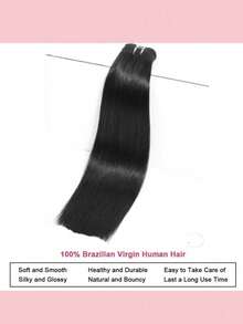 14-28Inch Luxury Straight Human Hair Bundles Virgin Hair Extension High Grade Real Double Weft Hair Weave 1pc High Gloss Long Lifespan Hair Daily & Salon Quality Use Soft & Silky Premium Invisible Hair Extensions - Natural Black - View 8