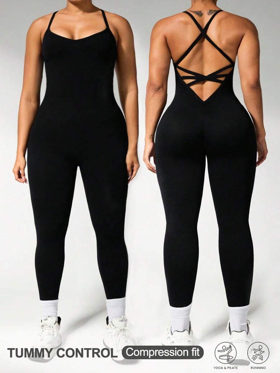 Breezaya Bộ áo liền quần yoga không đường may cỡ lớn dành cho nữ, màu đen, dài 7/8, phù hợp cho yoga, thể dục, hoạt động ngoài trời và mặc hàng ngày. - màu đen - Xem 1