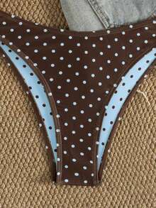 Swim Mod 女士夏季新款波点撞色花卉滚边荷叶边优雅比基尼套装，性感挂脖系带比基尼套装 - 彩色 - 查看 6