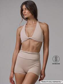 Musera Sport 打结扭结前片无缝挂脖运动文胸 运动健身 健身房普拉提 日常休闲 香蕉布丁 - Volcanic Gray - 查看 1