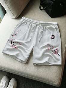 AXEPEAK 男士树枝印花抽绳腰带口袋休闲短裤 - 灰色 - 查看 7