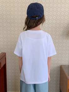Dazy Kids Tween Girl Heart Decor Letter Print Short Sleeve T-Shirt Summer - Navy Blue - View 6