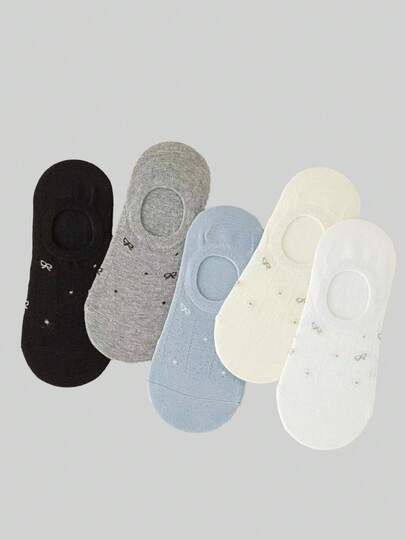 ROMWE Anime 5双装柔软亲肤蝴蝶结隐形袜，防滑隐形女袜