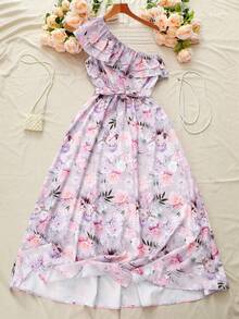 GlowEve 女士露肩印花荷叶边下摆系带腰身时尚度假连衣裙 - 彩色 - 查看 3