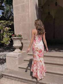 Vestido de verano con estampado floral elegante, bajo de cola de pez y espalda descubierta para mujer - Multicolor - Ver 5