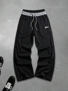 GALLERY FADE Men's Letter Print Drawstring Waist Loose Casual Sweatpants - Black - View 1