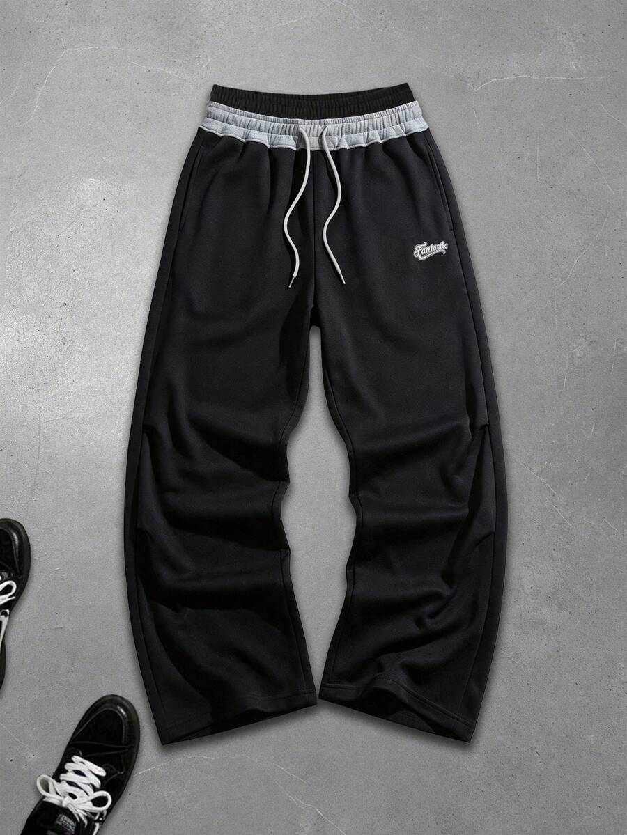 GALLERY FADE Men's Letter Print Drawstring Waist Loose Casual Sweatpants - Black - View 1