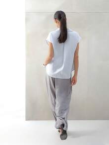 KSTM 女士高腰阔腿褶裥阔腿裤，休闲宽松飘逸长裤，适合春夏穿着 - 灰色 - 查看 7