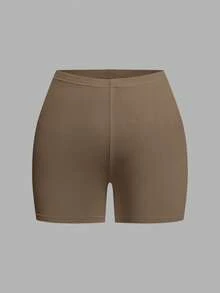 SHEIN EZwear 女士休闲纯色两件套加大码打底裤，适合夏季穿着，弹力短裤，女士弹力短裤 - 彩色 - 查看 3