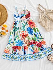 Emery Rose Kids Váy hai dây in hoa phong cách thường ngày cho bé gái đi nghỉ mát. - Màu xanh nhạt - Xem 2