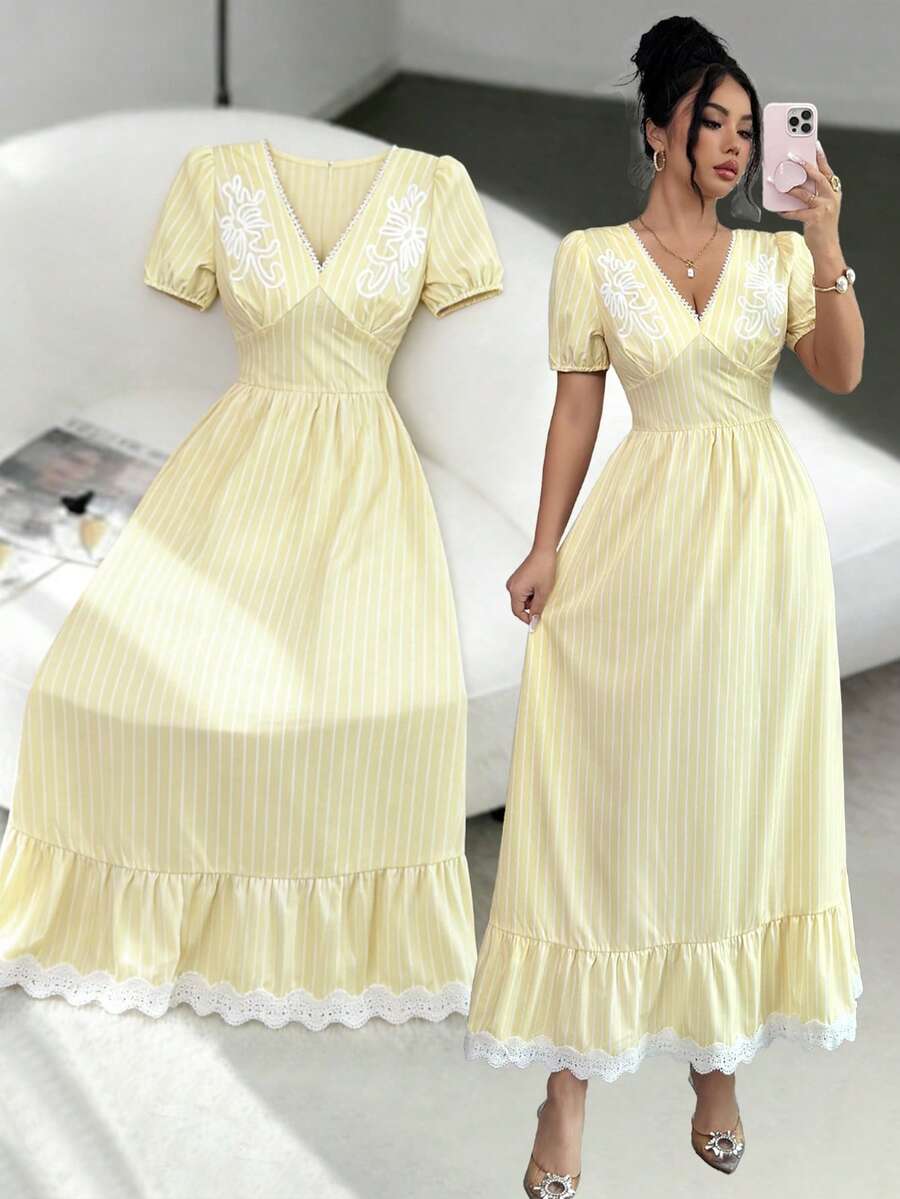 Elenzga Ladies Weave Elegant Long Summer Dresses - Yellow - View 1