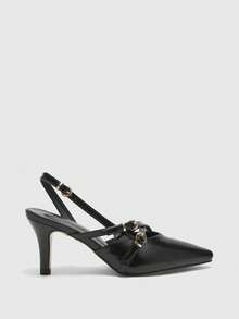 CUCCOO BIZCHIC Women's Pointed Toe Buckle Design Elegant Fashion High Heel Pumps - Shining Night Black - View 4