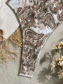 Soleia Women's Halter Neck One-Piece Swimsuit With Paisley Print, Suitable For Beach Vacation, Pool Party, Beach Party - Multicolor - View 6